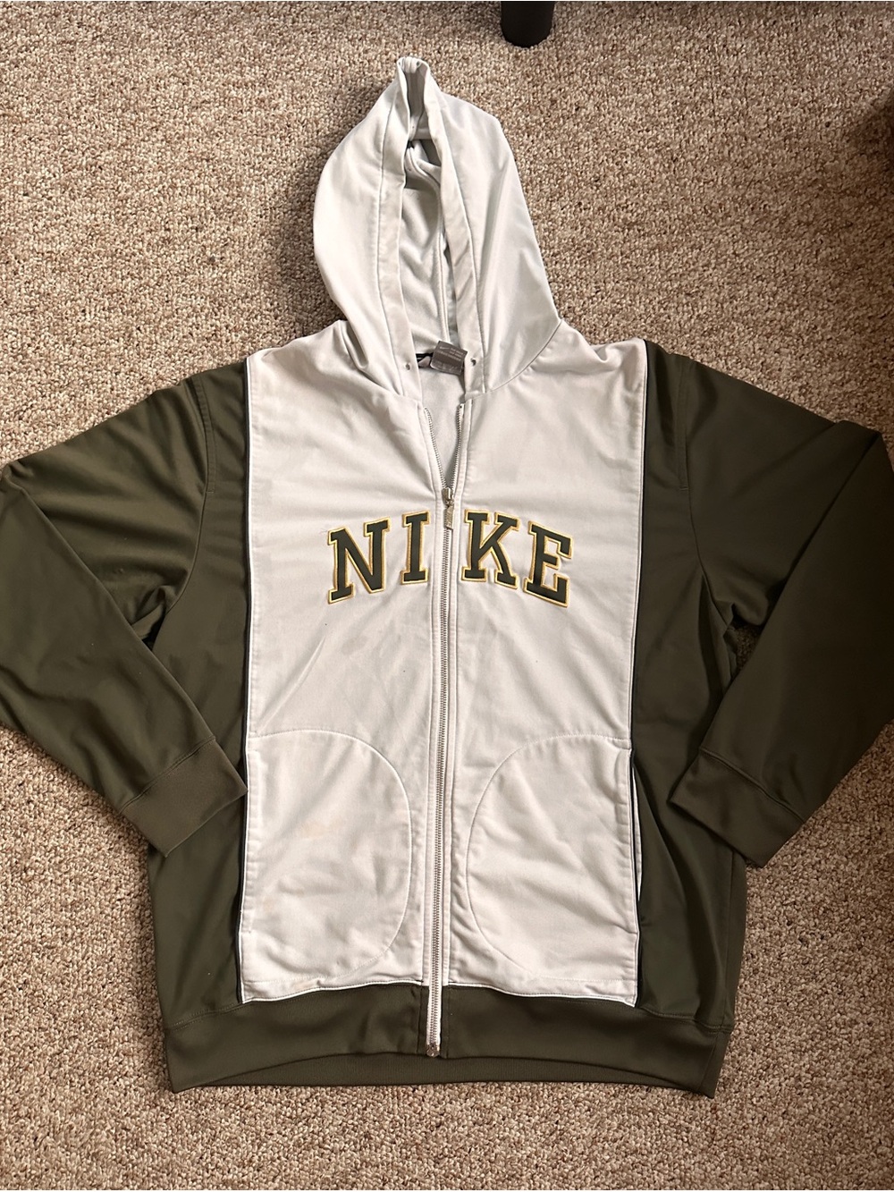 Nike Olive Green and White Full-Zip Utility Hoodie